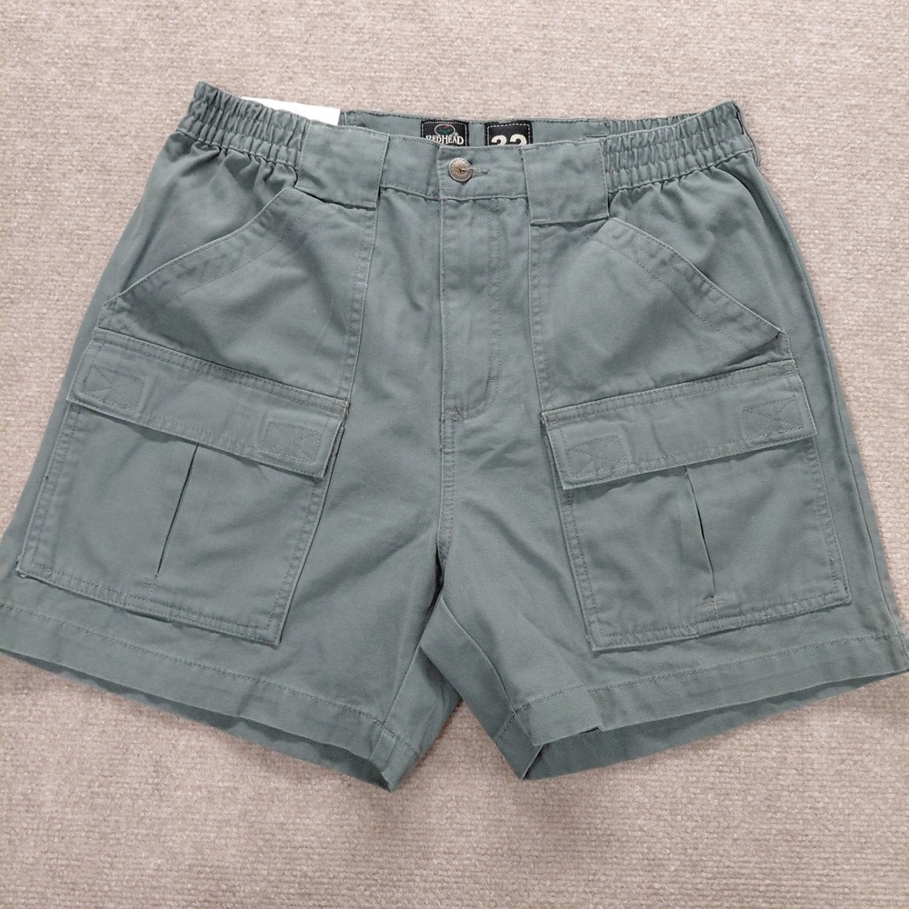 Redhead Men's Cargo Hiking Shorts Green 100% Cotton Comfort Size 32 Inseam 5"